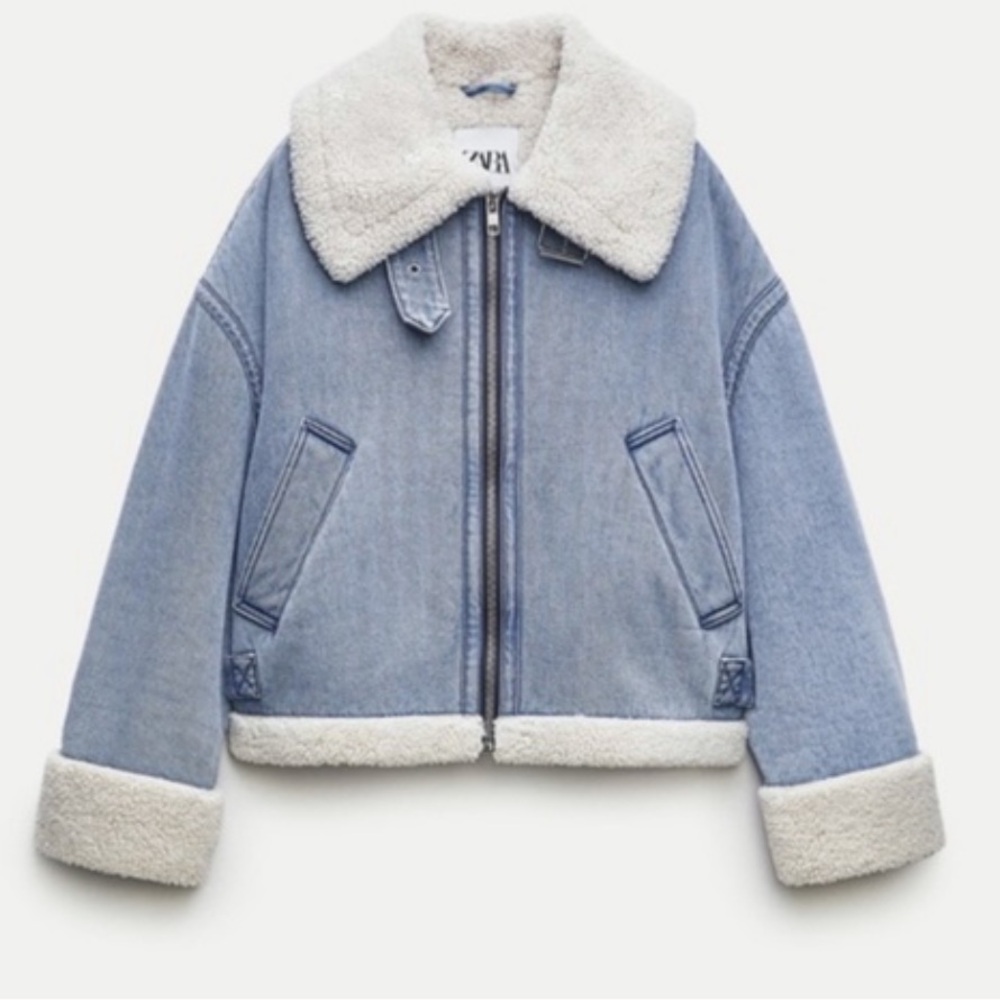 Zara • Faux Shearling Denim Biker Jacket
